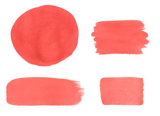 Collection of pink watercolor design elements isolated on white background