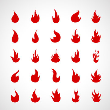 Fire Flame Icons Set - Isolated On Gray Background - Vector Illustration, Graphic Design. For Web, Website, Print Materials