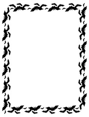 Vertical frame with silhouettes of flying bats. Original background for greeting cards, invitations, prints.Vector clip art.