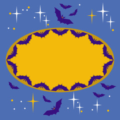 Night sky with stars, clouds and silhouettes of flying bats. Original background for greeting cards, invitations, prints.