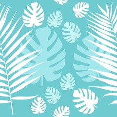 Fototapeta na wymiar Leaves of palm tree. Tropical leaves. Seamless pattern. Vector background