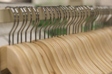 Fototapeta premium A rows of wooden Hanger,selective focus