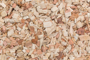 Wood chips texture, wooden background, top view.light brown