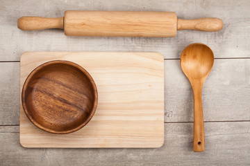 set of wood dish on table