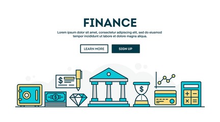 Finance, colorful concept header, flat design thin line style