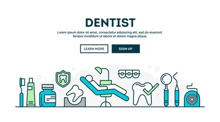 Dentist, colorful concept header, flat design thin line style - 115172574