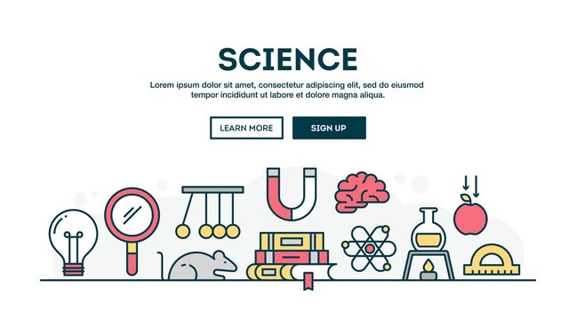 Science, colorful concept header, flat design thin line style