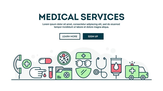 Medical services, colorful concept header, flat design thin line style
