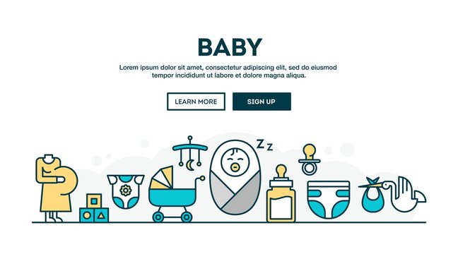Baby, colorful concept header, flat design thin line style