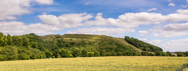 Fototapeta premium Battlesbury Hill in Wiltshire panorama. Site of Iron Age fort on the edge of Salisbury Plain, near the town of Warminster in England, UK