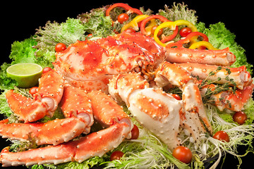 Red king crab served on big plate