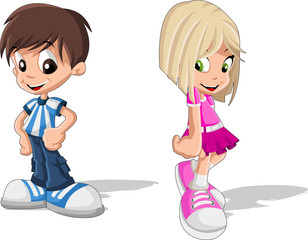 Happy cartoon children. Boy and girl. Cute kids.
