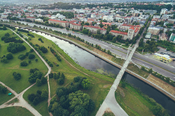 Fototapeta na wymiar Aerial image of Kaunas city, Lithuania. Summer sunset scene