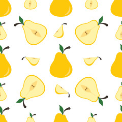 Yellow pear on a white background. Seamless background.