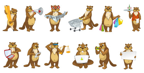 Vector set of cute beavers illustrations. © Visual Generation