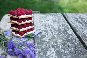 bread with curd cheese and fresh raspberries...