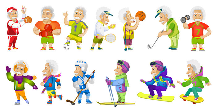 Vector set of old sports man illustrations.