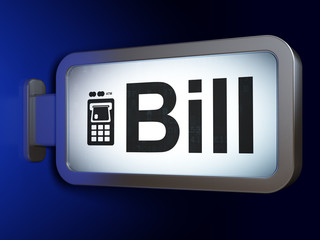 Money concept: Bill and ATM Machine on billboard background