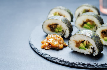eggplant teriyaki vegan avocado cucumber sushi