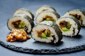 eggplant teriyaki vegan avocado cucumber sushi