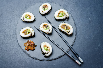 eggplant teriyaki vegan avocado cucumber sushi