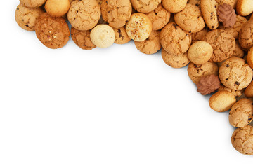 Lots of cookies and biscuits at white with copy space