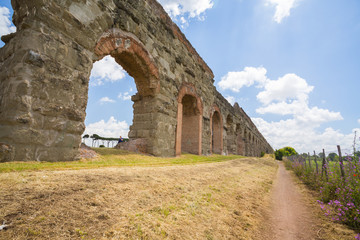 Ruins of the Aqua Claudia in Parco degli Acquedotti in Rome, Italy
