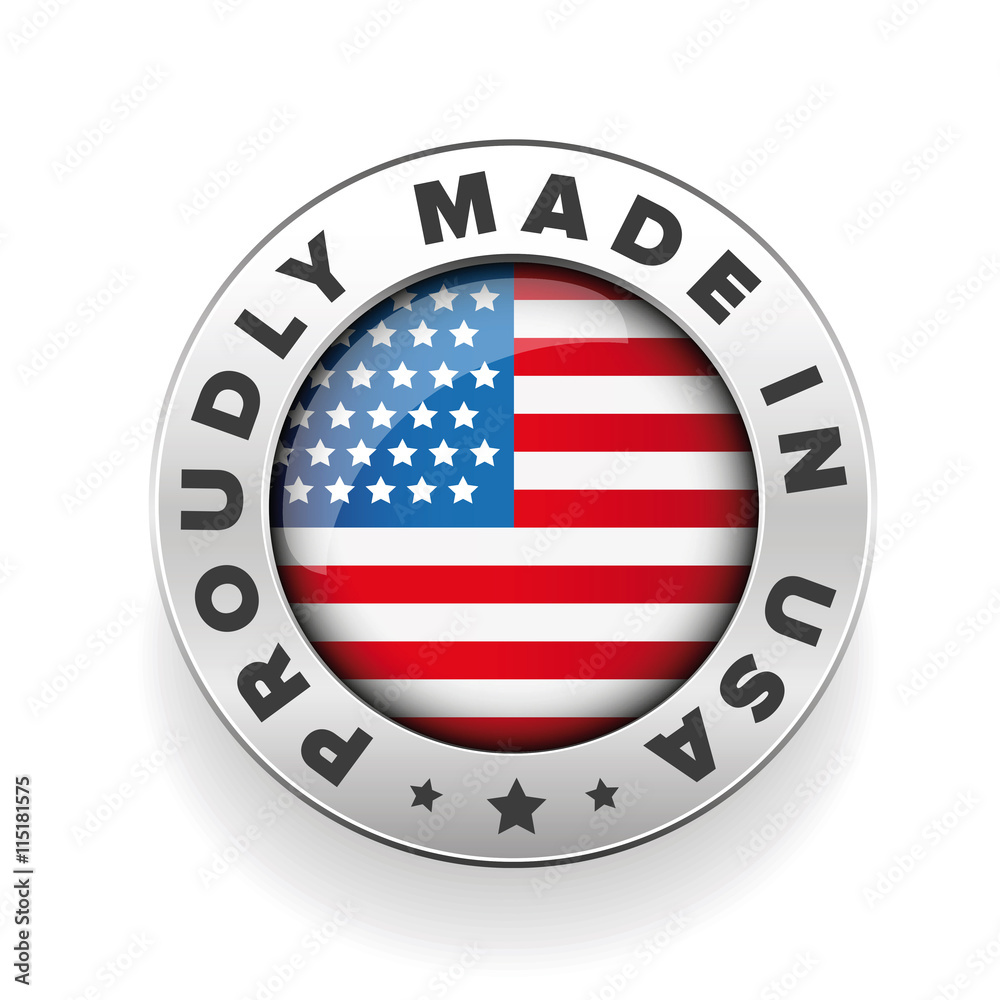 Sticker proudly made in usa vector button