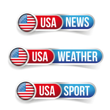 USA News, Weather, Sport button set