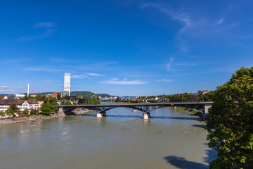 Fototapeta na wymiar Panorama view of Basel city and Rhine river.