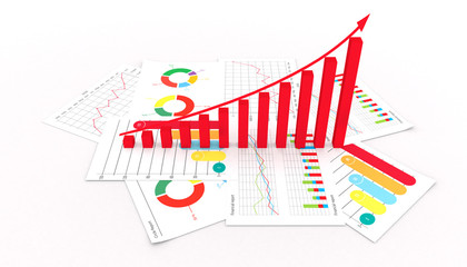 Graphs of financial analysis business market success invest isolated 3d illustration