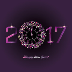 Purple Clock with New Year numerals on a black background