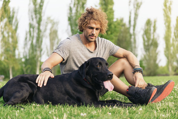 Man having fun with his dog.