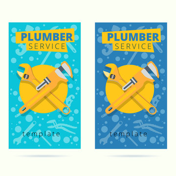 Set of vector plumber service concept business card design. Plumbing
