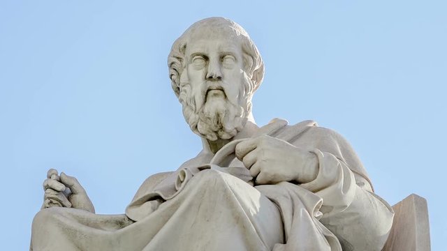 Closeup Marble Statue of the Ancient Greek Philosopher Plato 