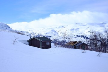 Cabin in the snowy mountains