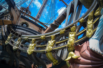 Details of Galeone Neptune ship in Genoa, Italy