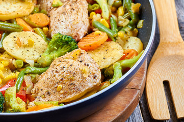 Stir fry chicken fillet with vegetables