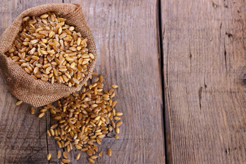 Wheat in burlap sack