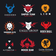vector illustrationRock and skull logo collection,animal logo set,lion logo,tattoo logo set,vector logo template

