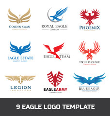 Eagle logo set. Bird logo. Phoenix logo. Wing logo. Vector logo template.