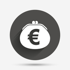 Wallet euro sign icon. Cash bag symbol.