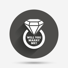 Marry me ring sign icon. Engagement symbol.