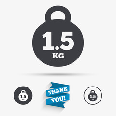 Weight sign icon. 1.5 kilogram (kg). Mail weight