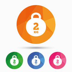 Weight sign icon. 2 kilogram (kg). Mail weight