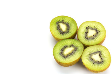 Close up kiwi fruits and slice kiwi fruits isolated on white background, Copy space