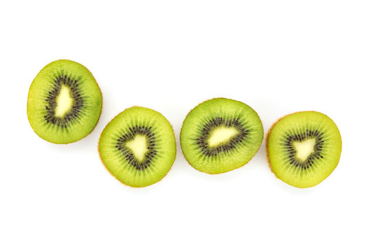 Close up kiwi fruits and slice kiwi fruits isolated on white background