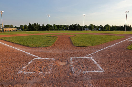 A wide angle shot of a baseball field..