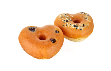 mini doughnut heart shape with sesame on white background
