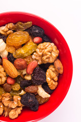 different mixed nuts and raisins